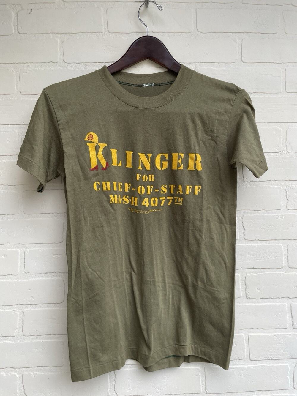 Vintage 1981 MASH Klinger For Chief Of Staff Green Shirt Single Stitch